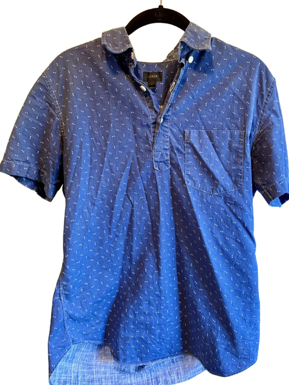 J. Crew Men's Blue Short-Sleeve Polo with Micro Dot Detail